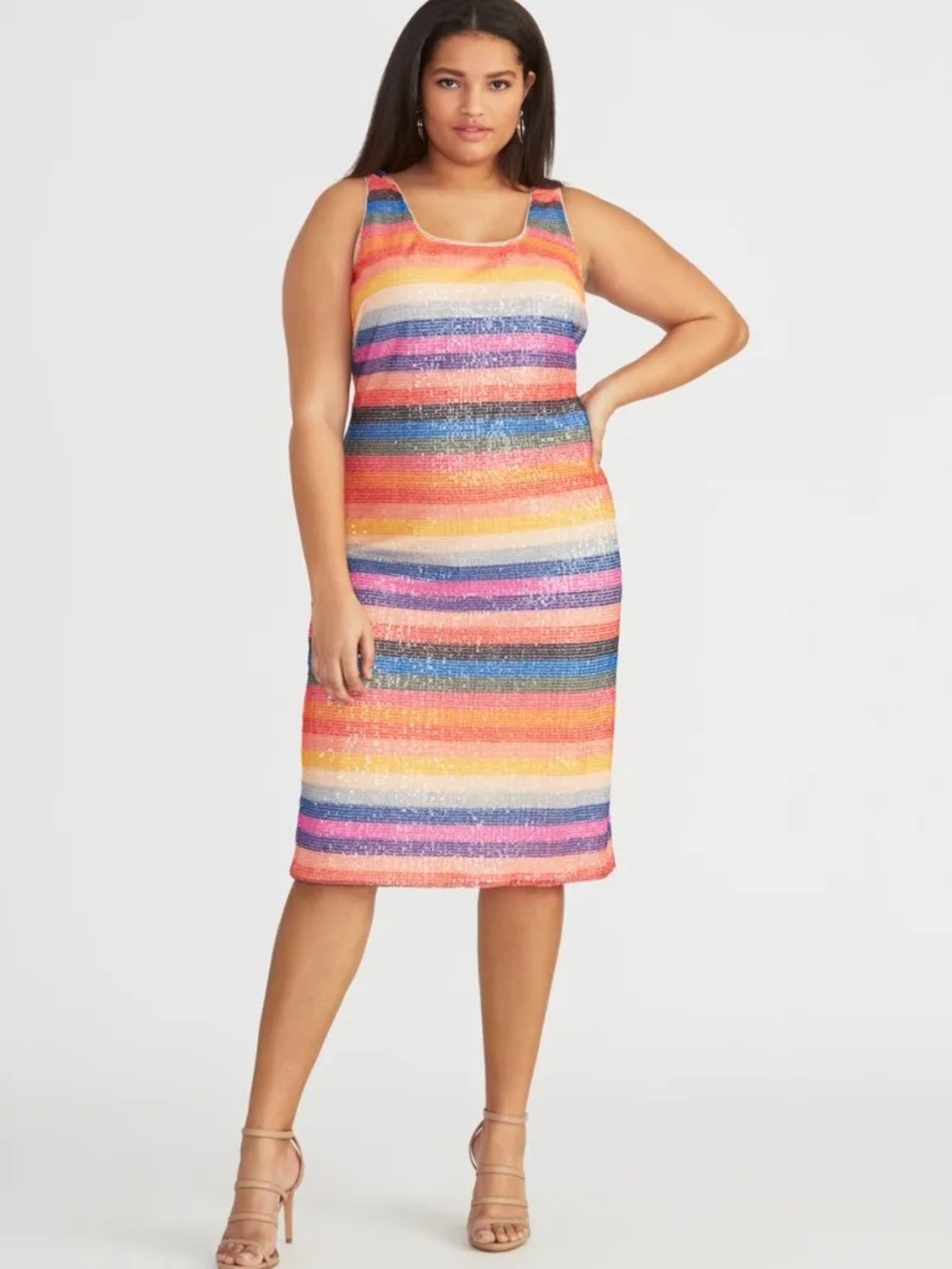 ✨ Rachel Rachel Roy Caroline Rainbow Sequin Stripe Midi Dress - Size 16 ✨